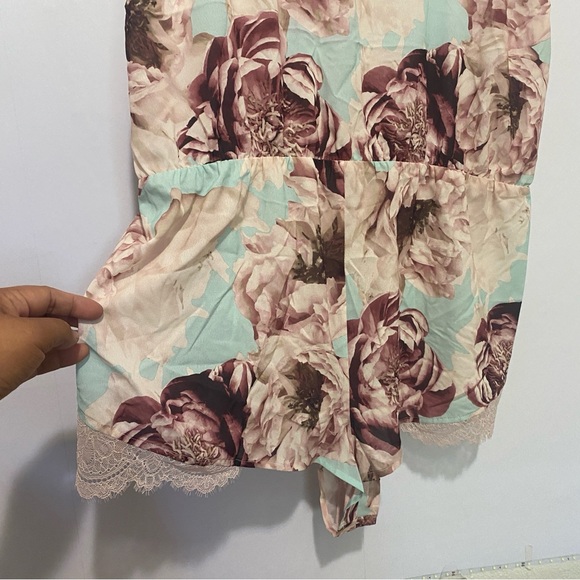 Cacique Floral Lace Romper Sleepwear Plus Size 26/28 | Pink Aqua Peony Print - Picture 4 of 11